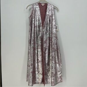LuLaRoe Elegant Collection Joy XS Long Duster Vest Silver and Pink NWT